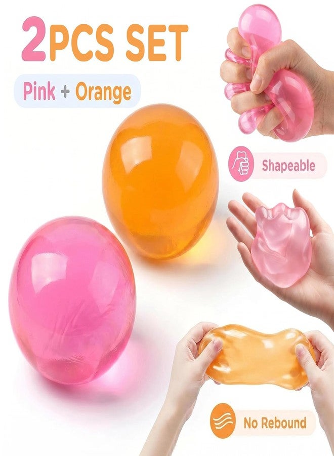 KZPPZ 2PCS Coconut Oil Squishy, No Rebound Shapeable Squishy Stress Ball, Anxiety Relief Squeeze Toys for Kids Adults, Soft Stretchable Clear Sensory Fidget Toys Birthday Gifts (Pink+Orange) - Image 3