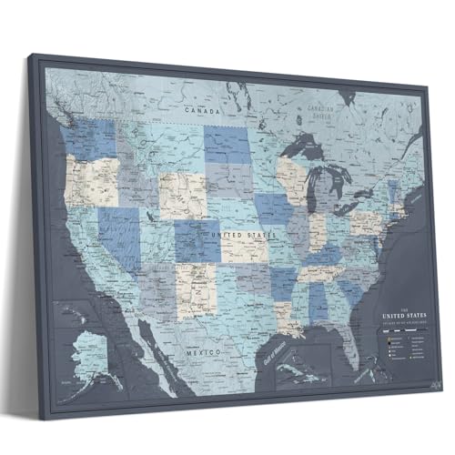 Pin Adventure map Detailed US Travel Map with Push Pins on Canvas  35 x 24 by Pin Adventure map - Image 1
