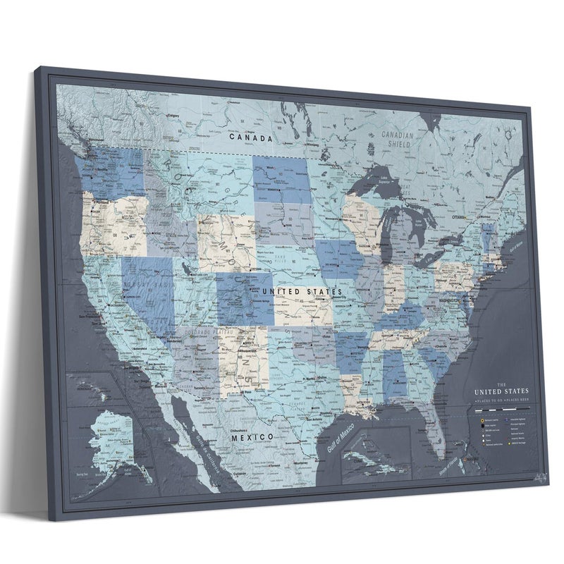 Pin Adventure map Detailed US Travel Map with Push Pins on Canvas  35 x 24 by Pin Adventure map - Image 3
