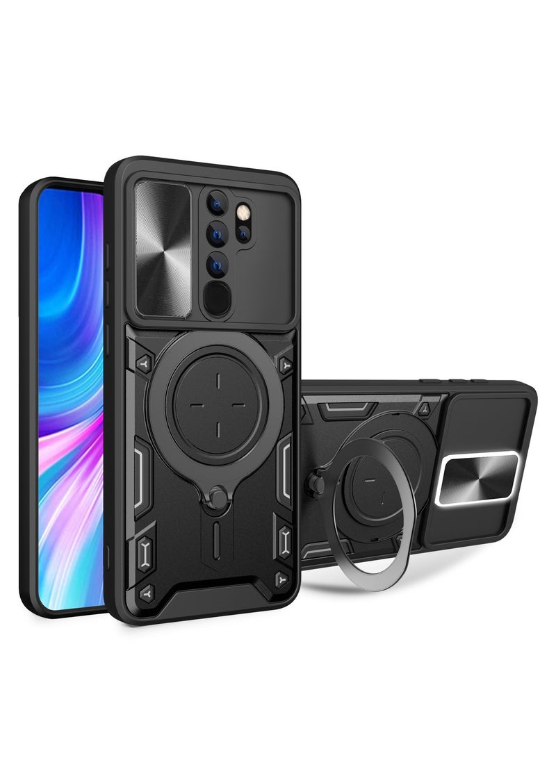 Case Cover Shockproof CD Protective Case with Camera Protection and Metal Ring Compatible with Redmi Note 8 Pro (Black) - Image 1