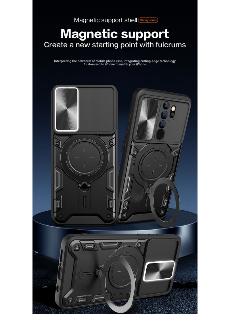 Case Cover Shockproof CD Protective Case with Camera Protection and Metal Ring Compatible with Redmi Note 8 Pro (Black) - Image 2