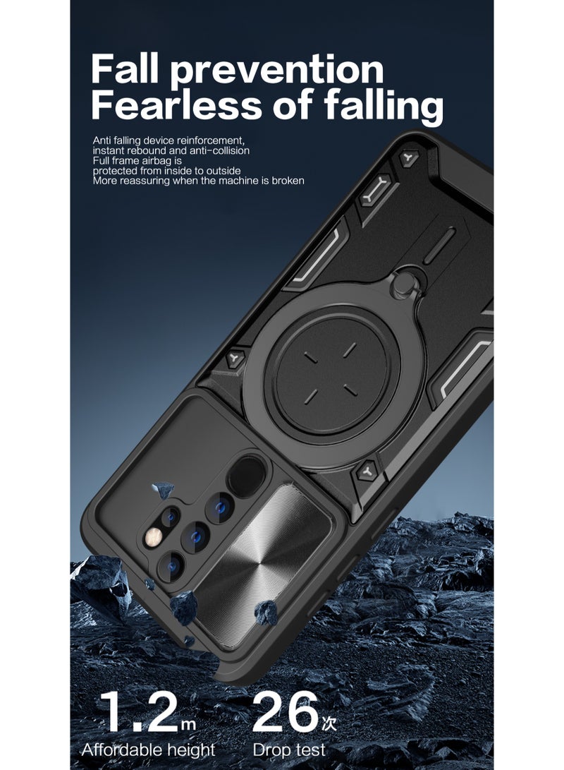 Case Cover Shockproof CD Protective Case with Camera Protection and Metal Ring Compatible with Redmi Note 8 Pro (Black) - Image 3
