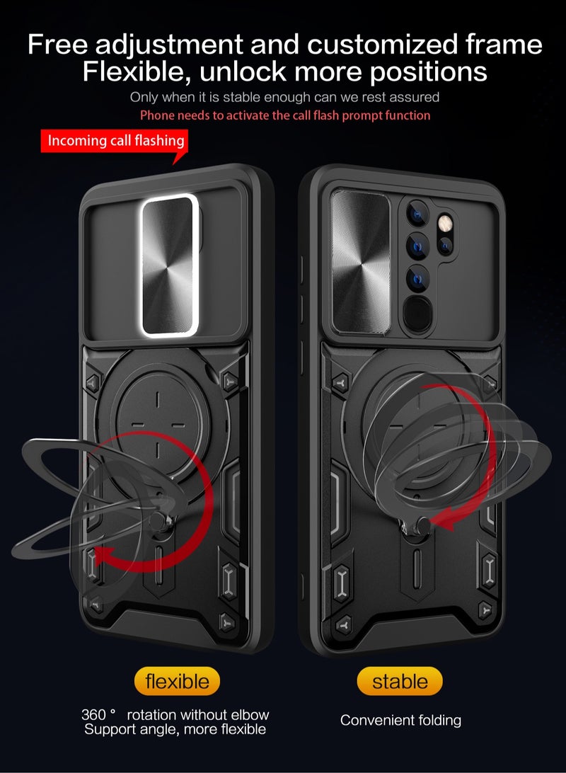 Case Cover Shockproof CD Protective Case with Camera Protection and Metal Ring Compatible with Redmi Note 8 Pro (Black) - Image 4