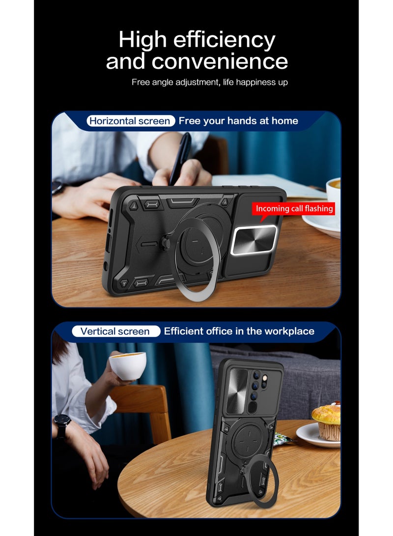 Case Cover Shockproof CD Protective Case with Camera Protection and Metal Ring Compatible with Redmi Note 8 Pro (Black) - Image 5