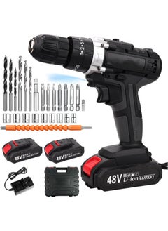Cordless Drill Set 48V Power Drill Kit with 2 Pcs Battery 25+3 Position 2 Variable Speed 3/8'' Keyless Chuck Fast Charger and 24 Pcs Accessories with Case