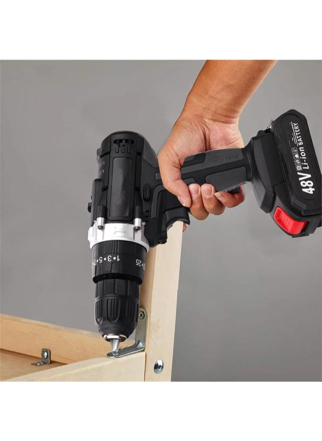 Denzoz - Cordless Drill Set 48V Power Drill Kit with 2 Pcs Battery 25+3 Position 2 Variable Speed 3/8'' Keyless Chuck Fast Charger and 24 Pcs Accessories with Case - Image 1