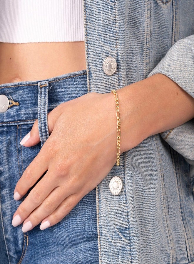 Barzel 18K Gold Plated Figaro Bracelet - Made In Brazil (4.5MM, 7 Inches) - Image 2