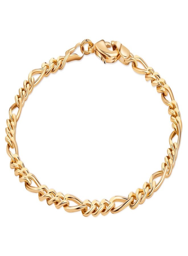 Barzel 18K Gold Plated Figaro Bracelet - Made In Brazil (4.5MM, 7 Inches) - Image 1