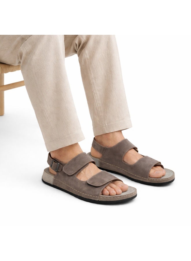 Comfortable men's orthopedic sandal – practical leather sandal with two adjustable hook-and-loop straps and a back strap – lightweight and non-slip sole - Image 1