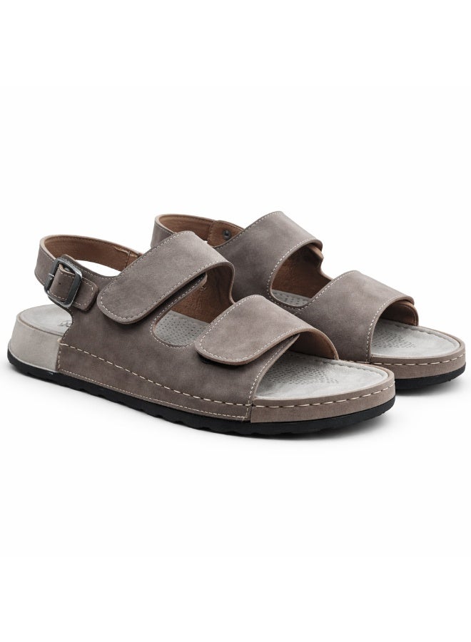 Comfortable men's orthopedic sandal – practical leather sandal with two adjustable hook-and-loop straps and a back strap – lightweight and non-slip sole - Image 2