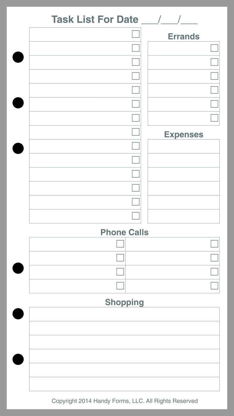 Personal Size Daily Task Planner Insert, Sized and Punched for Filofax Personal Notebook