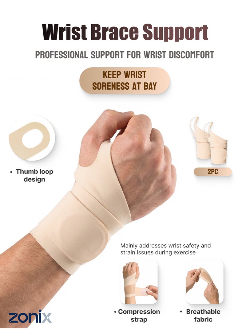 ZONIX Wrist Support Brace 2-Pack with Thumb Loop Adjustable Compression Wrap Ultra-Thin Breathable Elastic Straps for Pain Relief Carpal Tunnel Tendonitis Arthritis Relief Fits Men Women Universal Left Right for Office Work Typing Gaming Daily Use - Image 1
