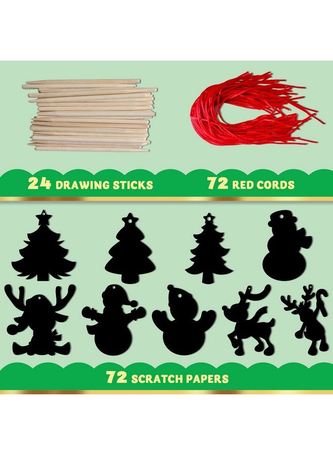 JOYIN 72 Pcs Christmas Scratch Art Ornaments, Rainbow Color Scratch Paper Craft Kit Include Snowman, Christmas Tree, and Reindeer, Scratch Off Hanging Ornament for Kids Party Favor - Image 2