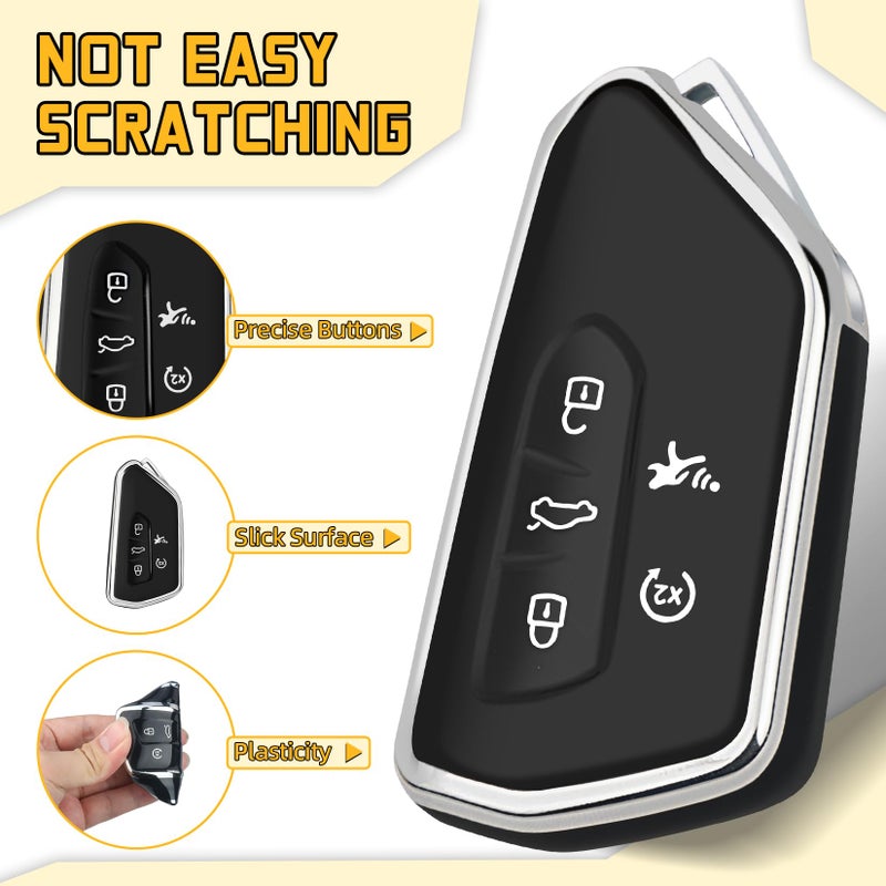FT FUNTOR Key Fob Cover for Volkswagen,Soft TPU Full Protection Case Compatibale With VW Golf GTI Atlas Skoda Octavia ID3 ID4 MK8 (Black, 5 Buttons) - Image 3