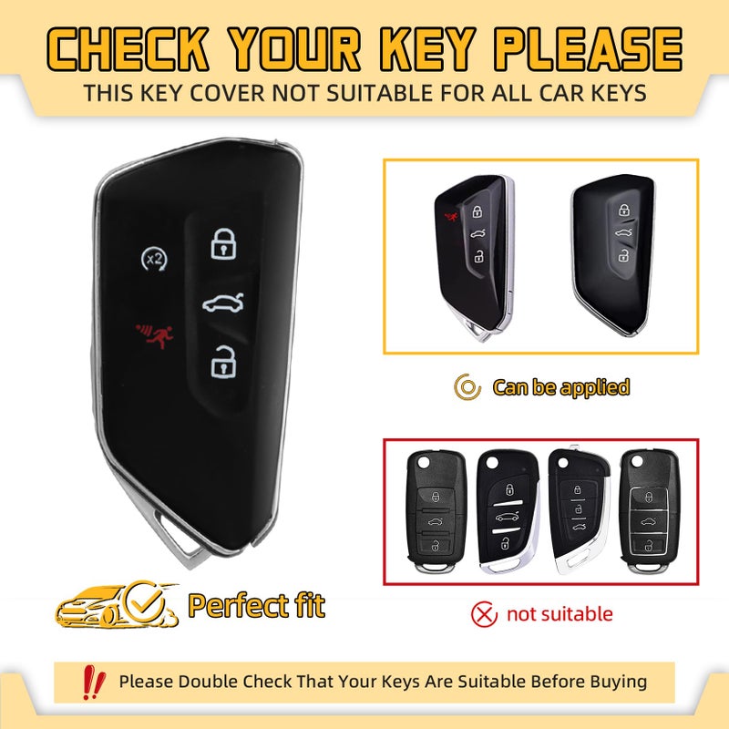 FT FUNTOR Key Fob Cover for Volkswagen,Soft TPU Full Protection Case Compatibale With VW Golf GTI Atlas Skoda Octavia ID3 ID4 MK8 (Black, 5 Buttons) - Image 2