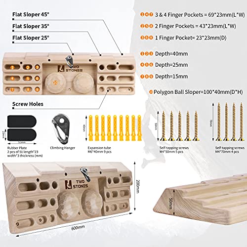 TWO STONES Wooden Hangboard Rock Climbing Pull Up Bar Designed Training for Climbing Wooden Fingerboard Climbing Training Board for Building Core Strength and Endurance CJHB2051 - Image 5
