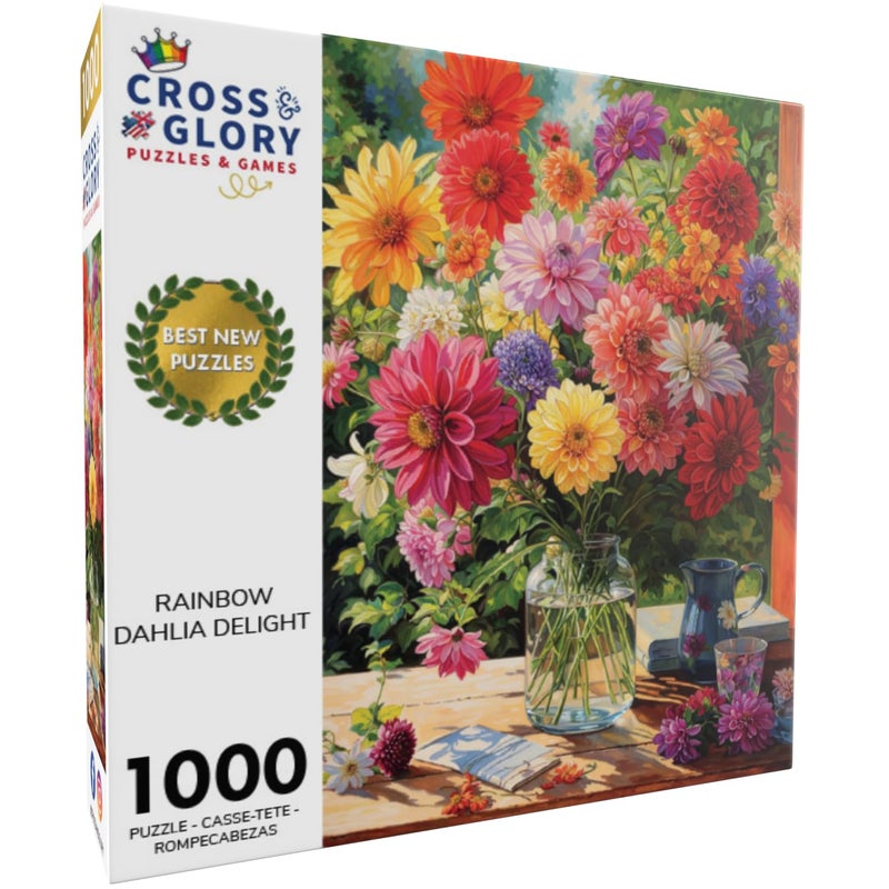 Cross & Glory - Rainbow Dahlia Delight - 1000 Piece Jigsaw Puzzle for Adults | Vibrant Flower Collection | Satin Finish | Challenging & Colorful Art - Image 2