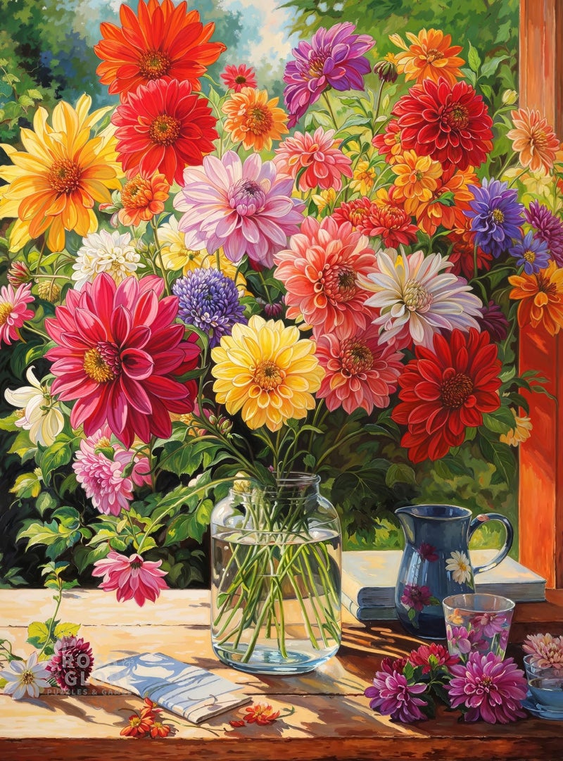 Cross & Glory - Rainbow Dahlia Delight - 1000 Piece Jigsaw Puzzle for Adults | Vibrant Flower Collection | Satin Finish | Challenging & Colorful Art - Image 1