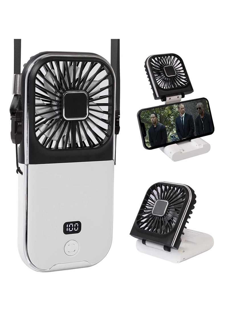Portable digital display personal handheld fan Foldable Mini Quiet USB Rechargeable Necklace Fans With 3000mAh Power Bank Function For Office Outdoor Travel - Image 1