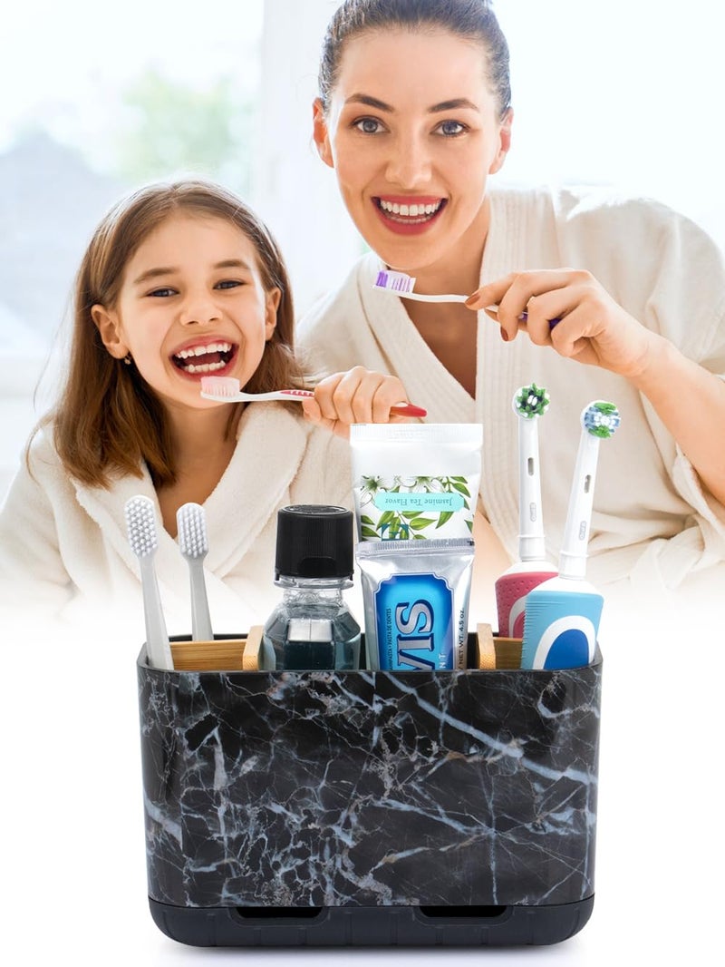 GFWARE Marble Toothbrush Holders, 5 Slots Bamboo Toothbrush and Toothpaste Holder for Bathroom Counter with Drainage, Kids Electric Toothbrush Organizer, Black Toothbrush Holders for Bathrooms - Image 3