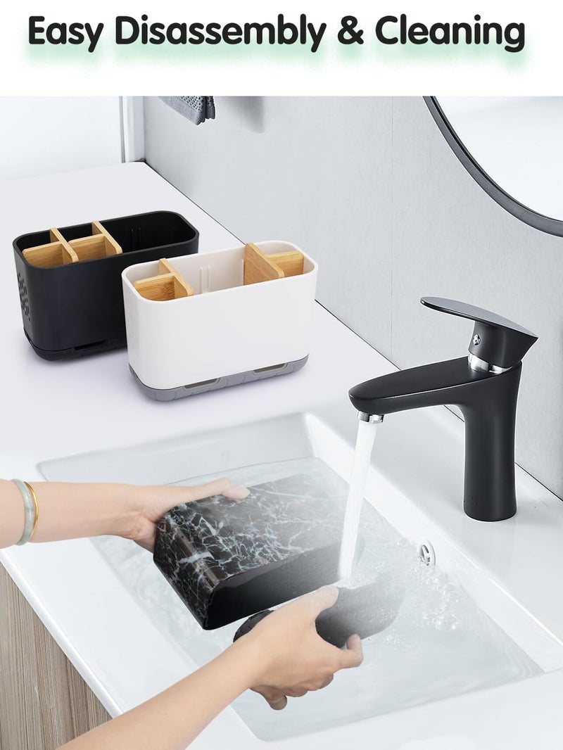 GFWARE Marble Toothbrush Holders, 5 Slots Bamboo Toothbrush and Toothpaste Holder for Bathroom Counter with Drainage, Kids Electric Toothbrush Organizer, Black Toothbrush Holders for Bathrooms - Image 5