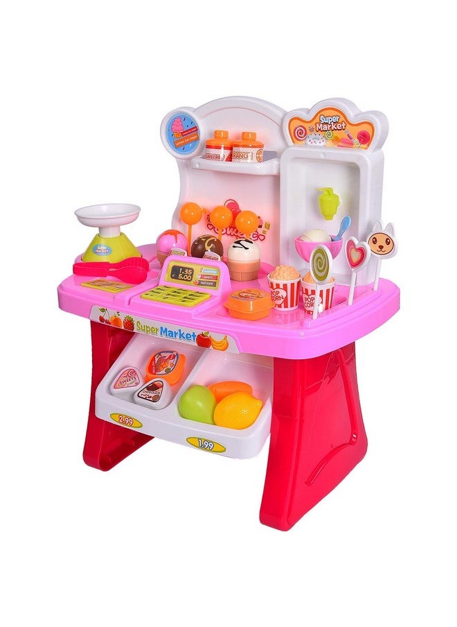 Famous Quality - FAMOUS QUALITY® Plastic Supermarket with Sound Effects for Girls & Boys (37 Pieces, Multicolour) - Image 1