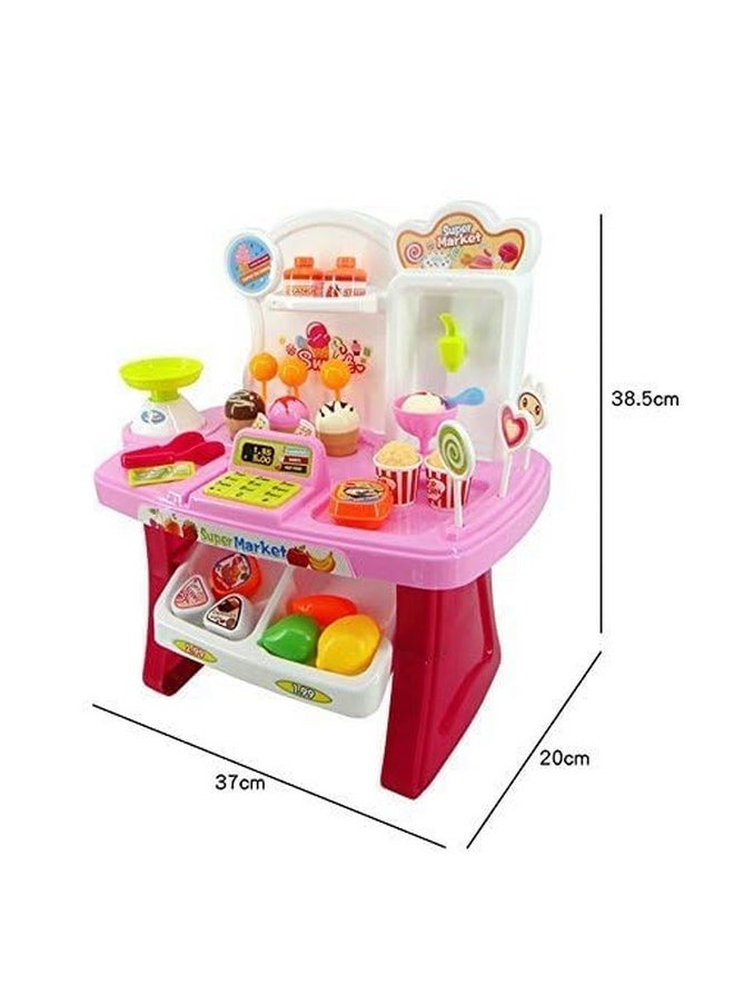 Famous Quality - FAMOUS QUALITY® Plastic Supermarket with Sound Effects for Girls & Boys (37 Pieces, Multicolour) - Image 1