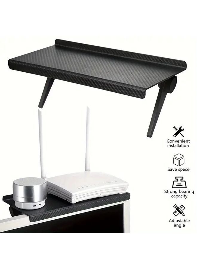 Large Carbon Fiber TV Stand Shelf Wireless Router Cable Box Holder No Drill Mount - Image 1
