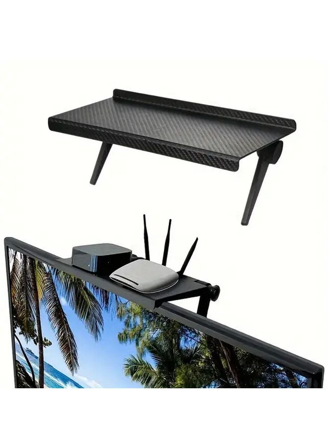 Large Carbon Fiber TV Stand Shelf Wireless Router Cable Box Holder No Drill Mount - Image 2