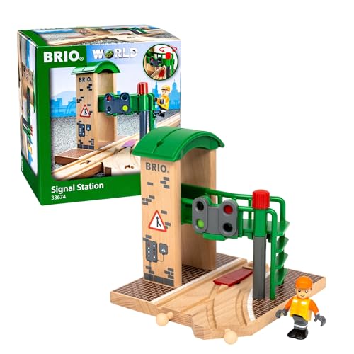 BRIO World Signal Station Set - 2-Piece Wooden Train Track Toy with Interactive Red Light and Figurine - FSC Certified - Compatible with All BRIO Railway Train Toys - Kids Ages 3 & Up - Image 1