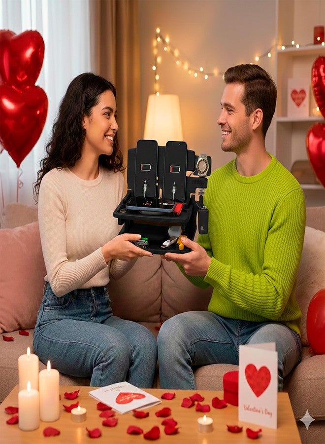 Med Wood Phone Docking Station Nightstand Organizer for Men - Home Accessories for Men and Woman - Great Gifts (Black, Medium) - Image 2