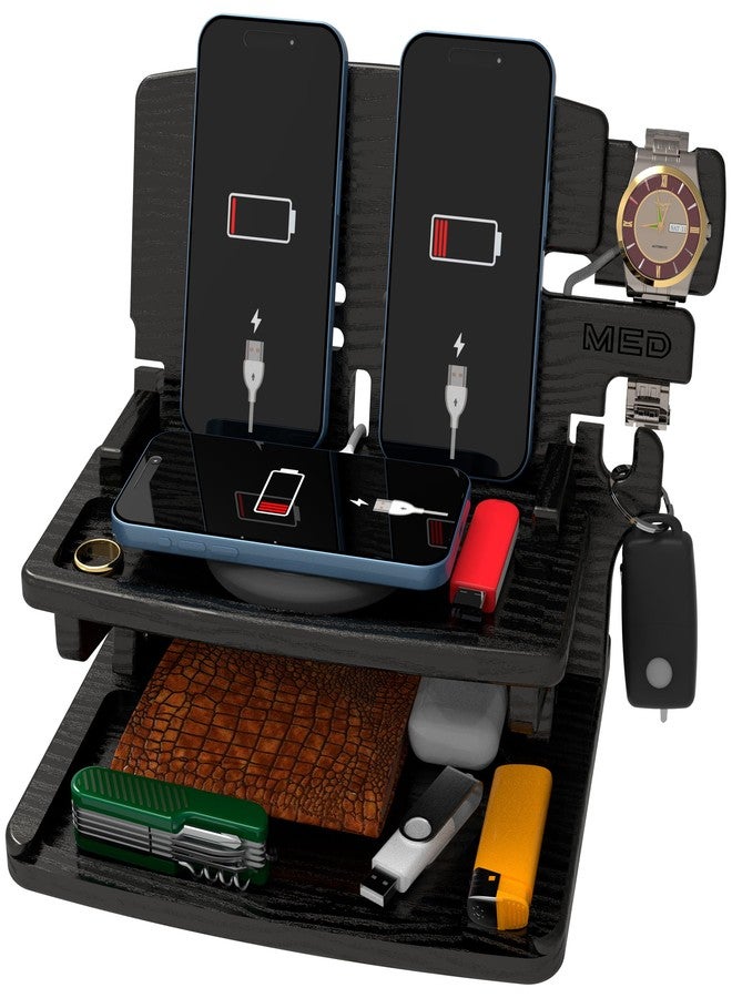 Med Wood Phone Docking Station Nightstand Organizer for Men - Home Accessories for Men and Woman - Great Gifts (Black, Medium) - Image 1