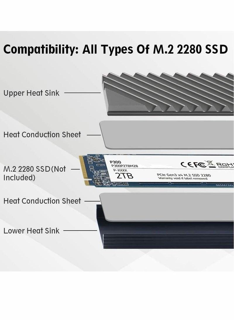 مبرد مشتت حراري M.2، مشتت حراري SSD M.2 2280، مشتت حراري NVME مزدوج الجوانب من الألومنيوم لجهاز الكمبيوتر PS5 - رمادي - Image 3