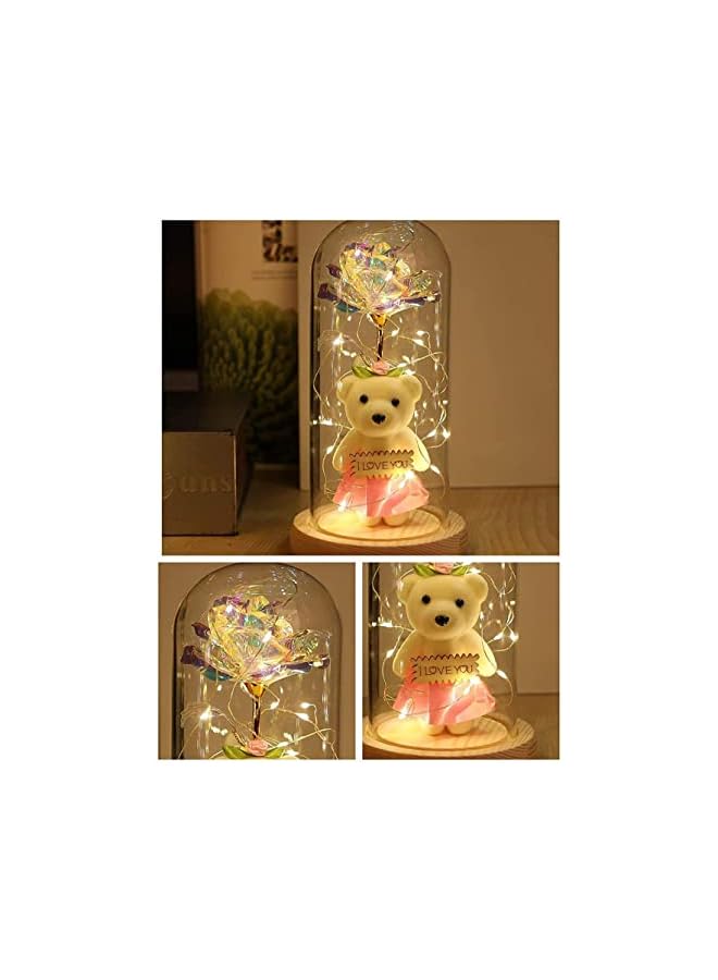 The Bros Galaxy Rose Gift, Infinity Rose in Glass Dome, Colourful Artificial Flower Rose Gift, LED String Lights on Galaxy Rose, Unique Gift for Birthday Mum Girlfriend Grandma - Image 3