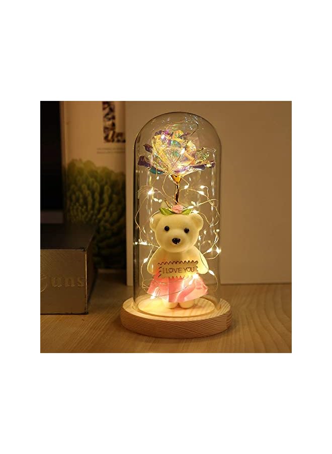 The Bros Galaxy Rose Gift, Infinity Rose in Glass Dome, Colourful Artificial Flower Rose Gift, LED String Lights on Galaxy Rose, Unique Gift for Birthday Mum Girlfriend Grandma - Image 2