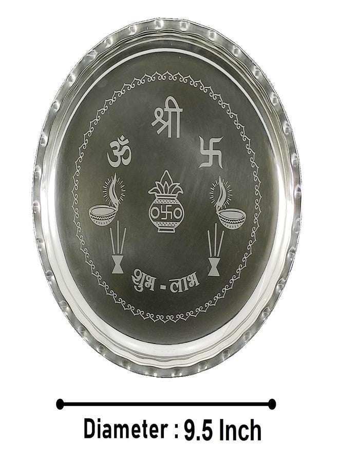NOBILITY Silver Plated Pooja Thali Set 9.5 Inch with Plate Diya Haldi Kumkum Stand Panchapatra Palli Bowl Dhup Dan Ghanti Puja Thali for Home Mandir Office Diwali Wedding Return Gift Items - Image 2