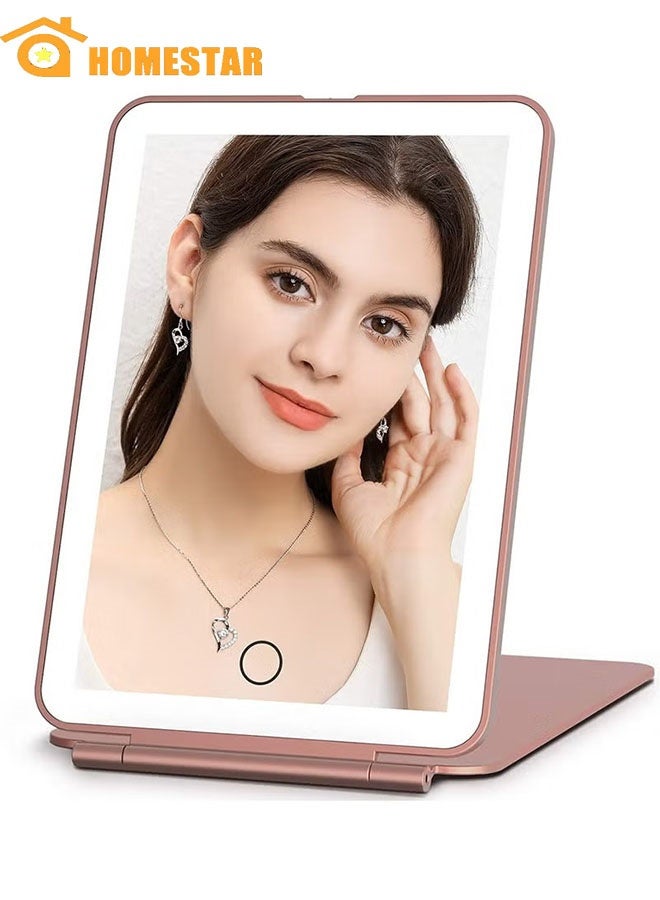 HOMESTAR Rechargeable Travel Makeup Vanity Mirror with LED Lights, Portable 3 Color Lighted Makeup Beauty Mirror, Pink - Image 1