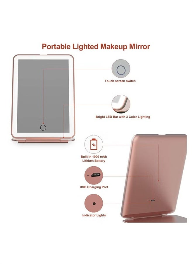 HOMESTAR Rechargeable Travel Makeup Vanity Mirror with LED Lights, Portable 3 Color Lighted Makeup Beauty Mirror, Pink - Image 2