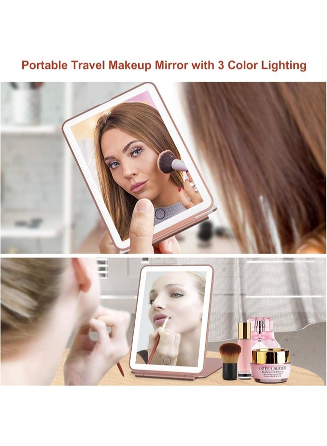 HOMESTAR Rechargeable Travel Makeup Vanity Mirror with LED Lights, Portable 3 Color Lighted Makeup Beauty Mirror, Pink - Image 4