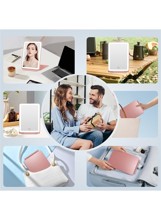 HOMESTAR Rechargeable Travel Makeup Vanity Mirror with LED Lights, Portable 3 Color Lighted Makeup Beauty Mirror, Pink - Image 5