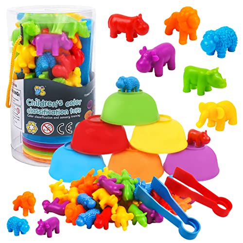 TSYAN Counting Toys Matching Game for Kids with Sorting Bowls Preschool Learning Educational Activities Toys Color Classification and Sensory Game Set Toddler Fine Motor Toys for 3 4 5 Years OldAnimals - Image 1