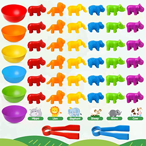 TSYAN Counting Toys Matching Game for Kids with Sorting Bowls Preschool Learning Educational Activities Toys Color Classification and Sensory Game Set Toddler Fine Motor Toys for 3 4 5 Years OldAnimals - Image 5