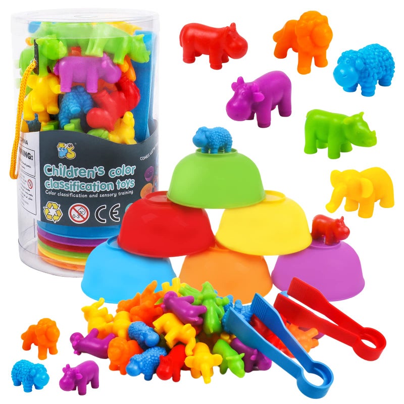 TSYAN Counting Toys Matching Game for Kids with Sorting Bowls Preschool Learning Educational Activities Toys Color Classification and Sensory Game Set Toddler Fine Motor Toys for 3 4 5 Years OldAnimals - Image 3