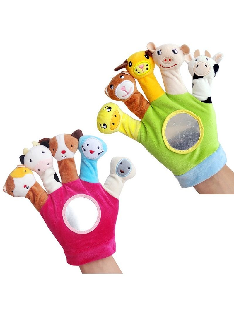 Hand Finger Plush Puppets Glove, Animal Finger Puppet for Children Early Education Toys for New Born Baby （for  2 hands）  - Image 1