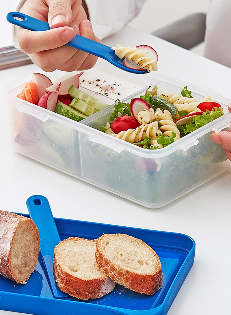LOCK & LOCK LocknLock To Go 3-in-1 Lunchbox (Blue) - BPA-Free, Airtight Container with Cutlery for On-the-Go Meals - Image 3