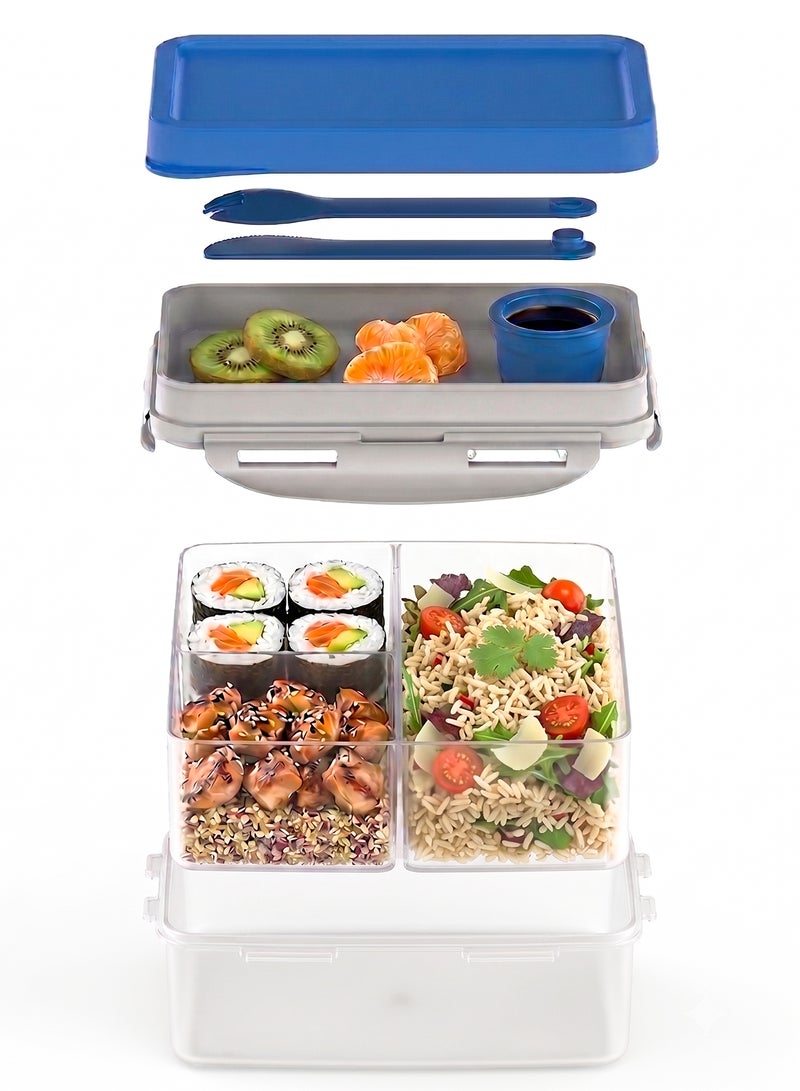 LOCK & LOCK LocknLock To Go 3-in-1 Lunchbox (Blue) - BPA-Free, Airtight Container with Cutlery for On-the-Go Meals - Image 5