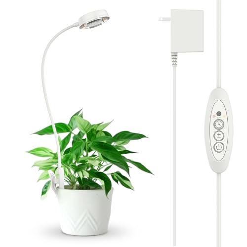 SANSI Grow Light for Indoor Plants, Clip-on LED Full Spectrum Plant Lamp with 4-Level Dimmer, Auto On/Off Timer (3/6/12 Hrs) - White, 10W 1-Pack - Image 1