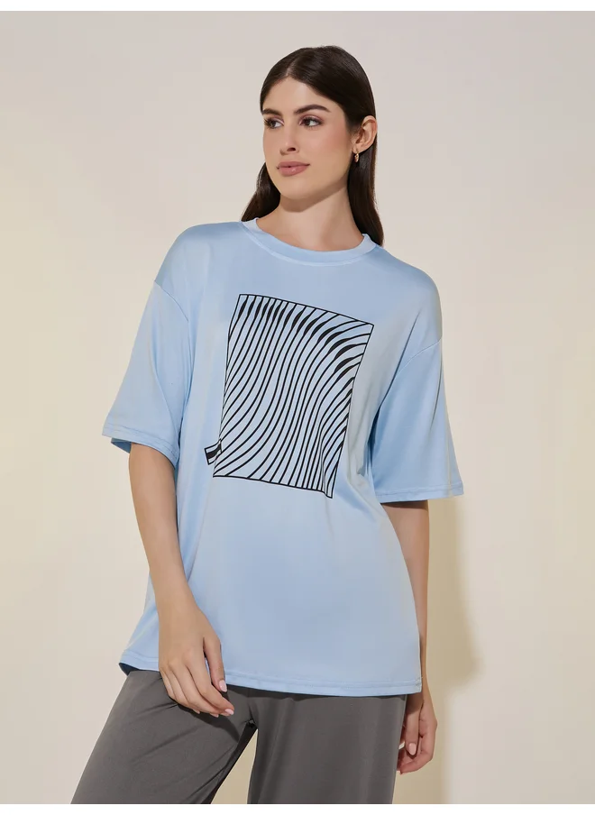 تايك تو Take Two Graphic Print Oversize T-shirt and Pant Pajama Set