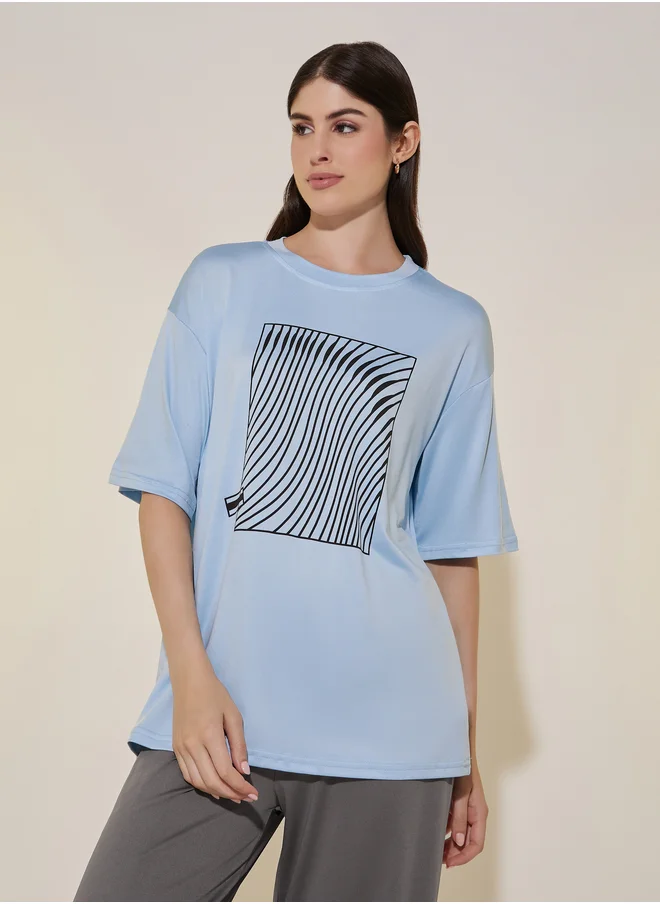 Take Two Take Two Graphic Print Oversize T-shirt and Pant Pajama Set