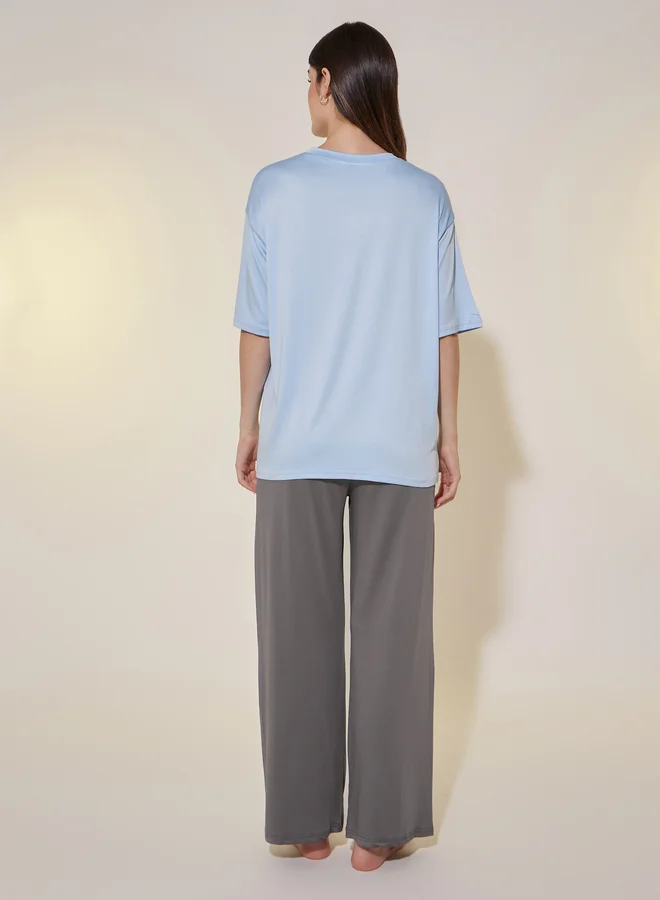 Take Two Take Two Graphic Print Oversize T-shirt and Pant Pajama Set